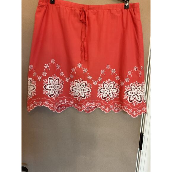 Sophie Max Orange Boho/Peasant Lined Tie Waist Embroidery Hem Cotton Skirt Sz XL - Picture 2 of 7